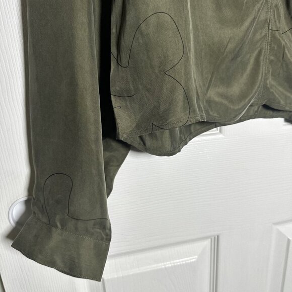 Madewell Brushed Ruched Top Sz 14 Green Long Sleeve Cupro V-Neck Earthy Olive - Picture 12 of 12